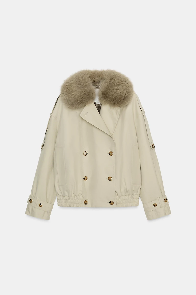 QUILTED FAUX FUR COLLAR TRENCH COAT ZW COLLECTION