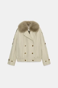 QUILTED FAUX FUR COLLAR TRENCH COAT ZW COLLECTION