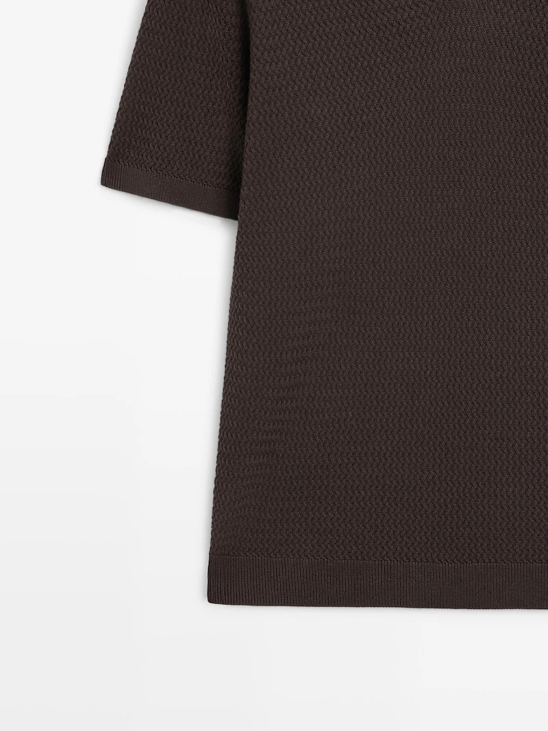 Short sleeve textured knit polo shirt