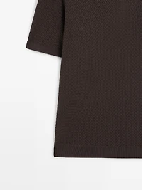 Short sleeve textured knit polo shirt