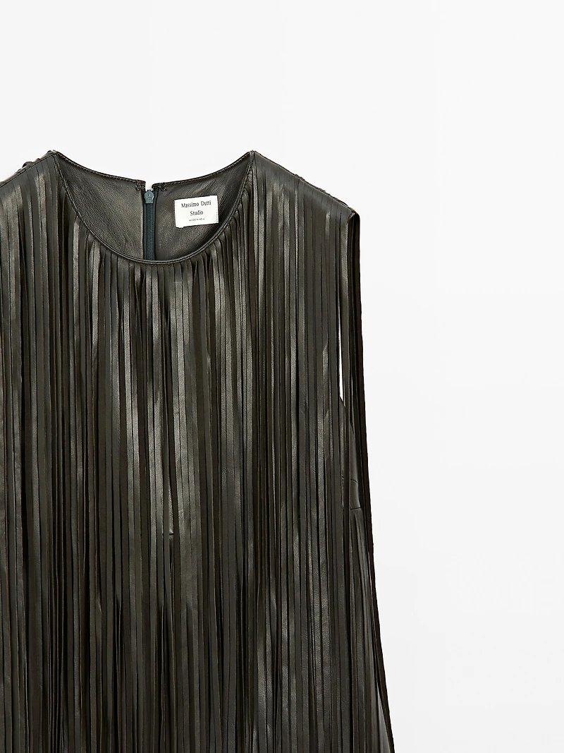 Short nappa leather dress with fringing - Studio