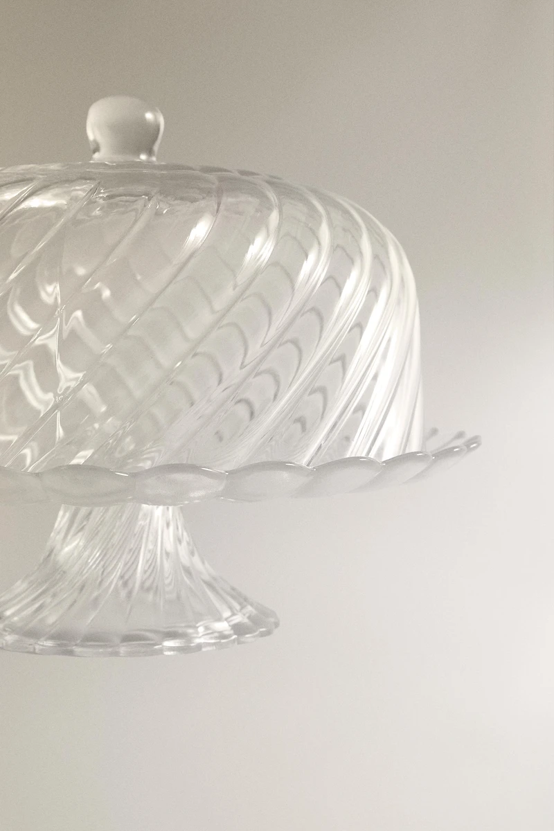 STRIPED GLASS CAKE DISH