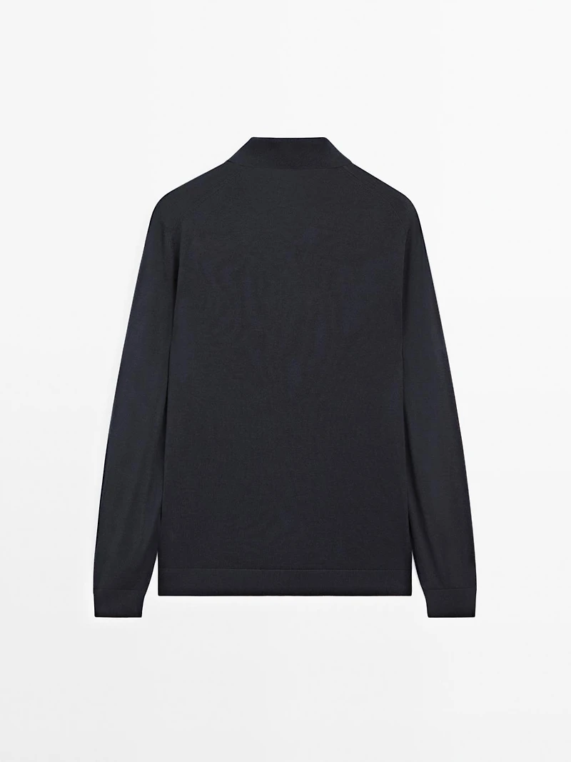 100% merino wool knit polo sweater