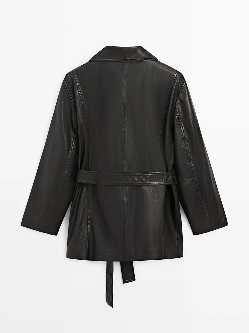 Nappa leather jacket with belt detail