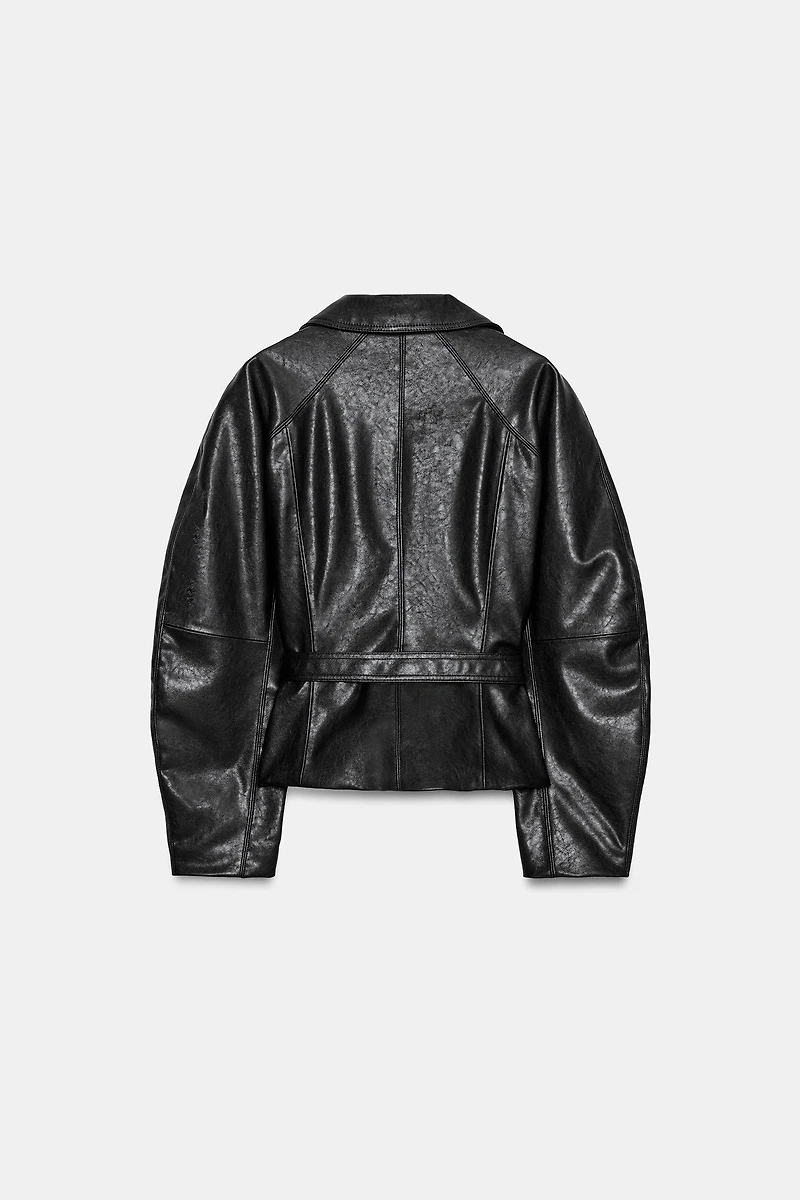 FAUX LEATHER BELTED JACKET