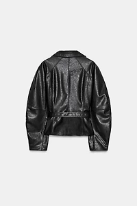 FAUX LEATHER BELTED JACKET
