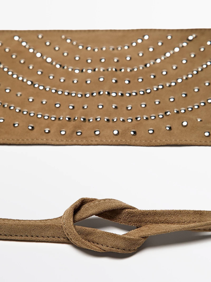 Studded split suede sash belt