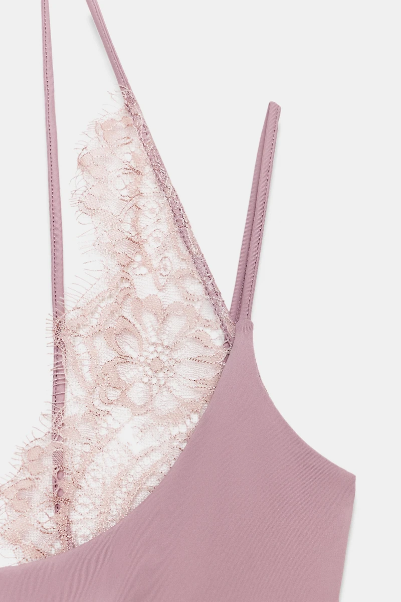 COMBINATION LACE HALTER BODYSUIT