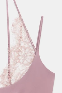 COMBINATION LACE HALTER BODYSUIT