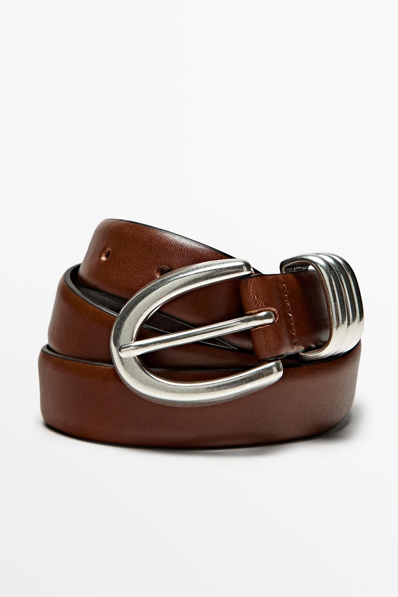 Ceinture en cuir nappa avec détail métallique