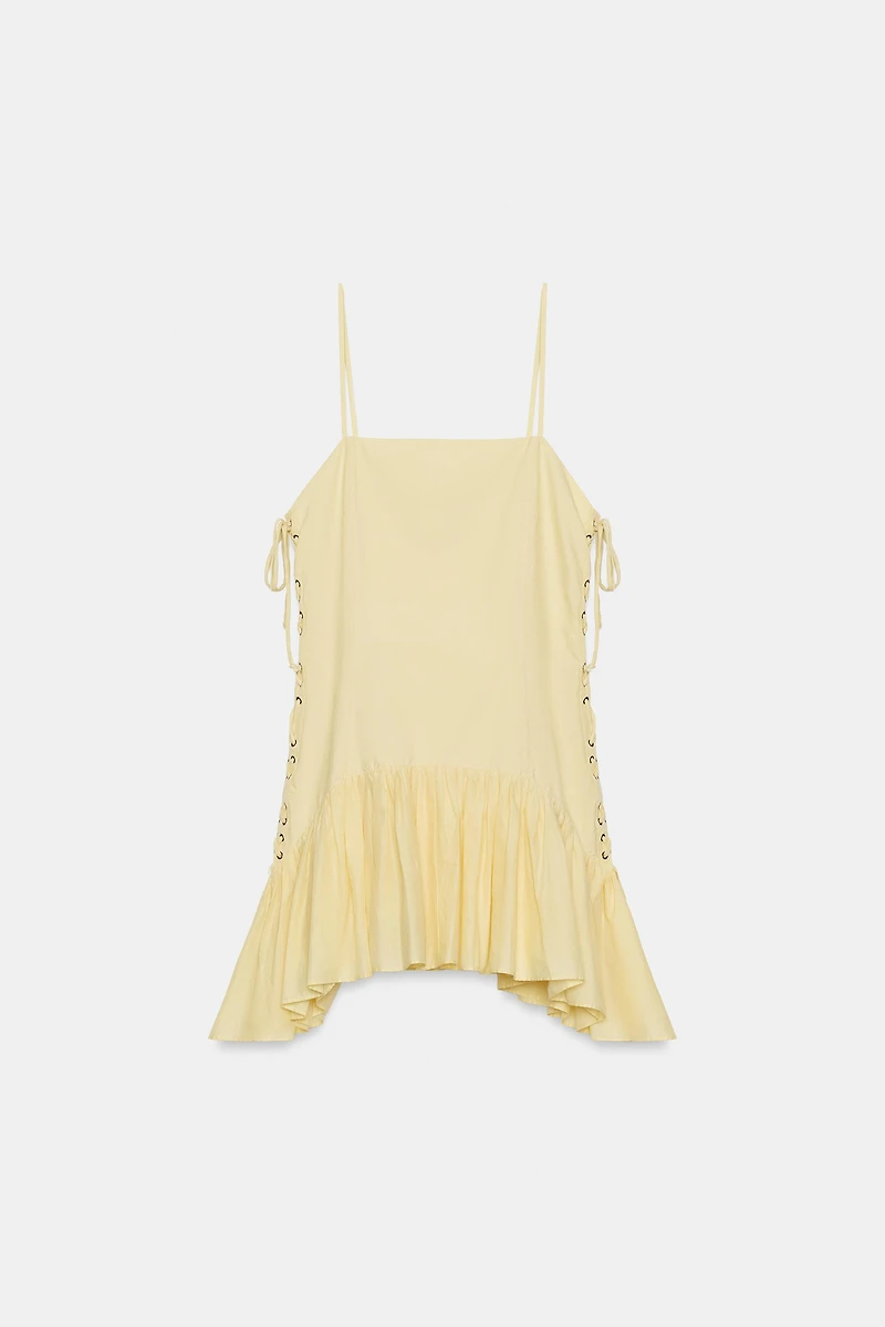RUFFLED POPLIN DRESS WITH DRAWSTRINGS