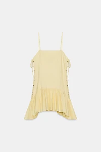 RUFFLED POPLIN DRESS WITH DRAWSTRINGS