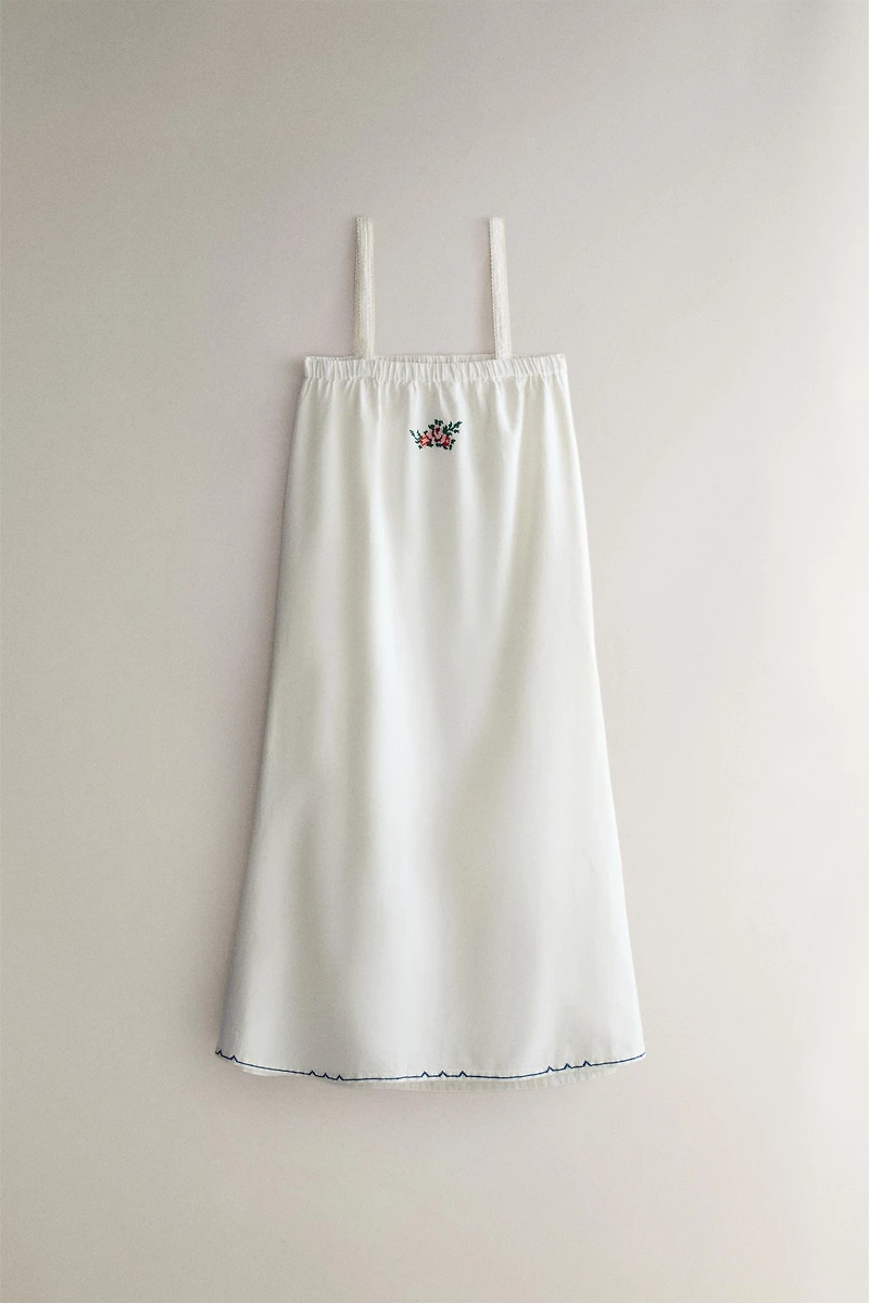 EMBROIDERED COTTON AND LINEN DRESS