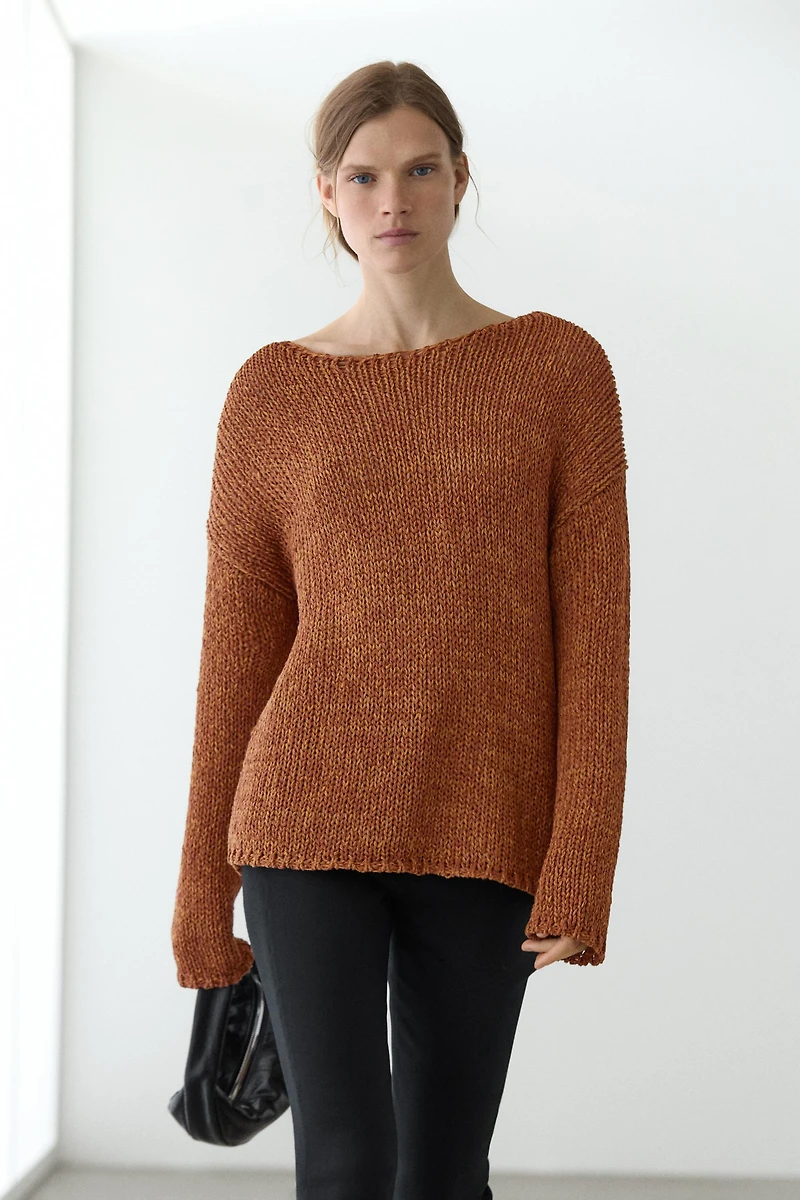 Cotton blend cutwork sweater
