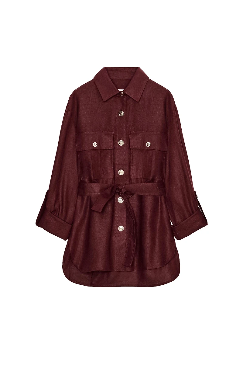 BELTED LINEN SAFARI JACKET