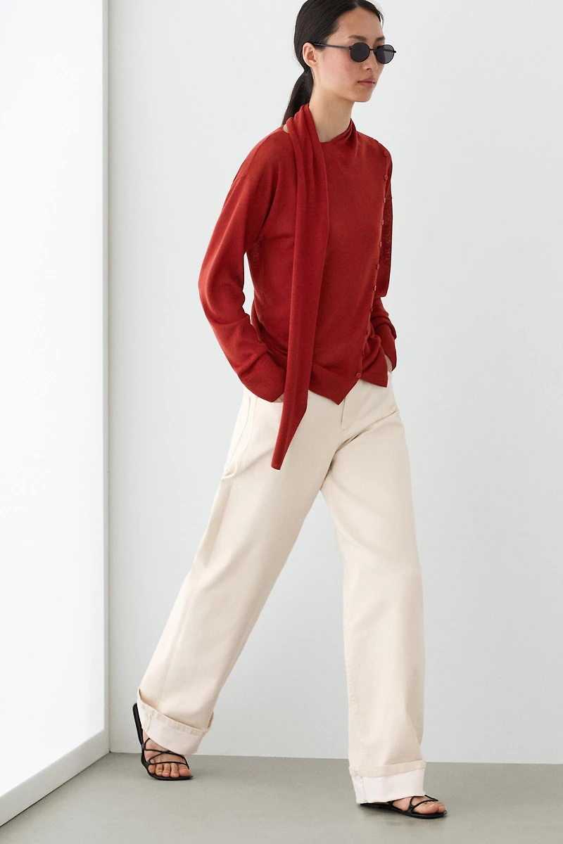 Cardigan with buttoned scarf detail