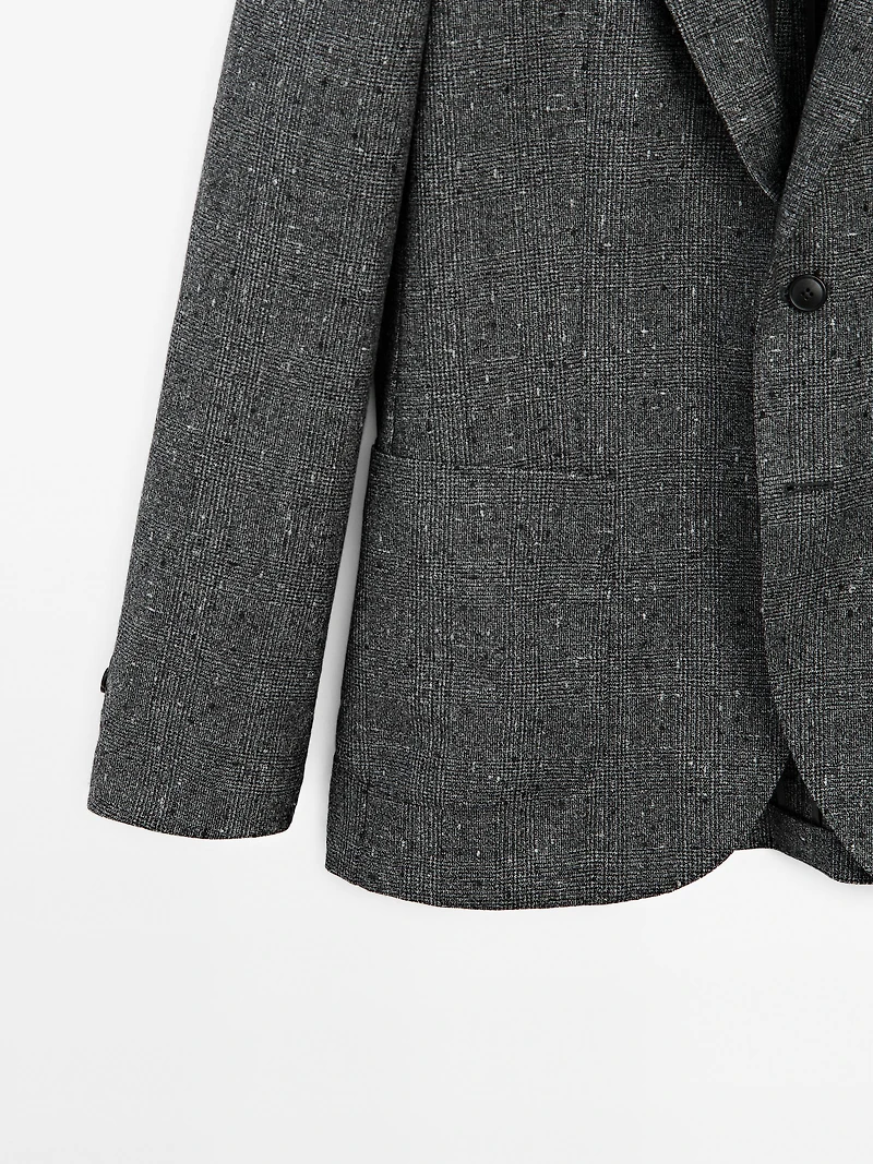 Blazer à carreaux texturé en laine mélangée