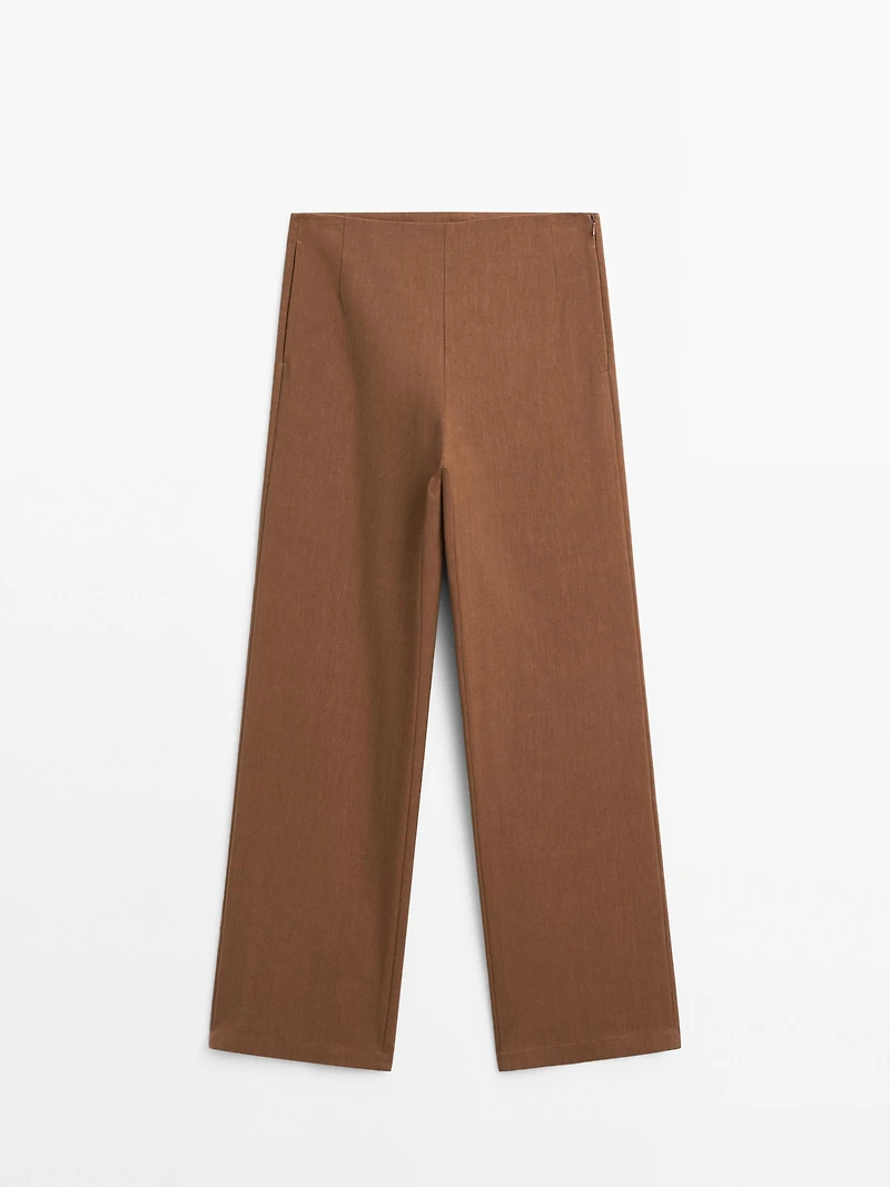 Linen blend wide-leg trousers