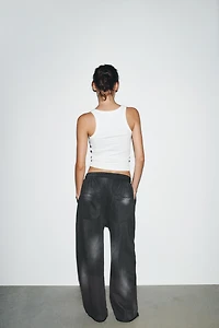 WASHED EFFECT RIPPED FLEECE PANTS