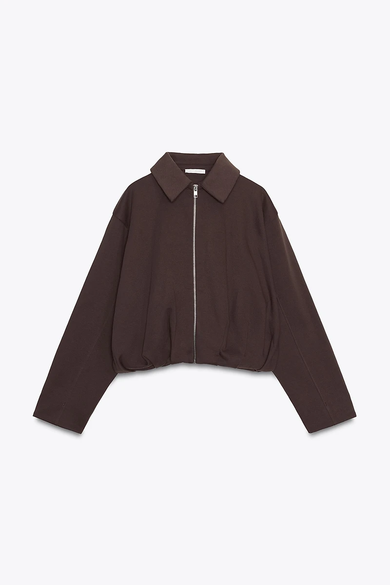 PLEATED FLEECE BOMBER JACKET