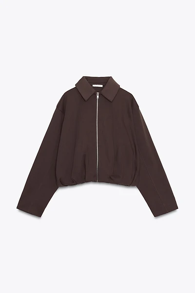 PLEATED FLEECE BOMBER JACKET