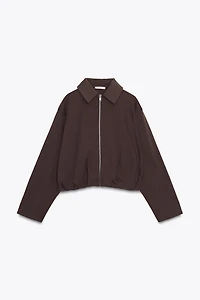 PLEATED FLEECE BOMBER JACKET