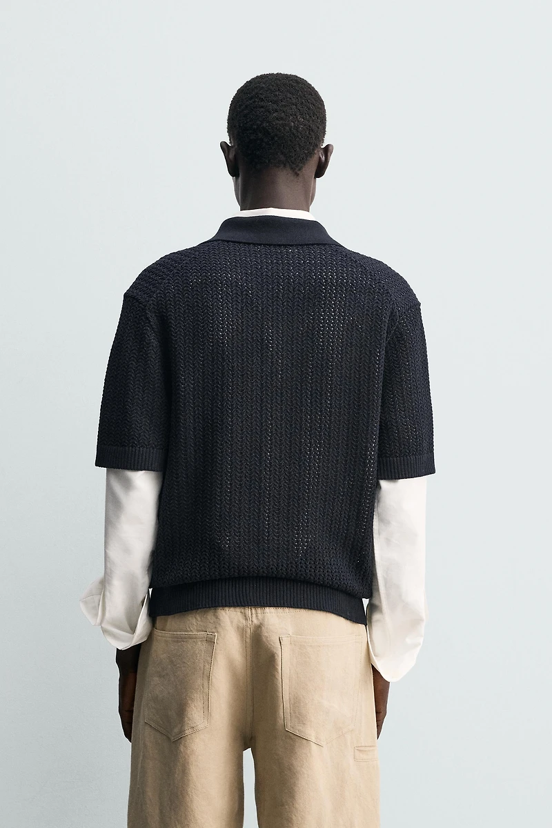 CONTRASTING STRUCTURED KNIT POLO