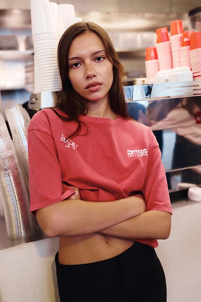 CUT PRINT WASHED EFFECT T-SHIRT