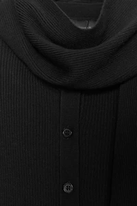RIBBED KNIT CARDIGAN WITH SCARF