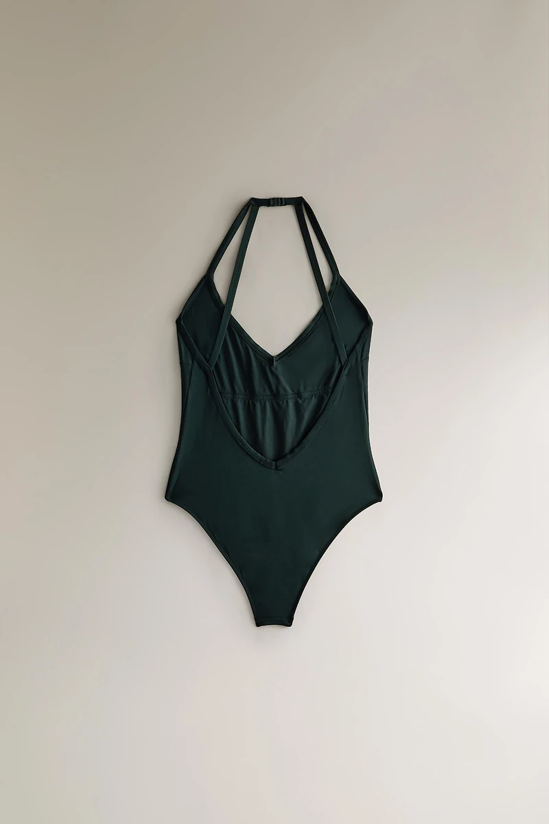 PLAIN BEACH SWIMSUIT WITH STRAPS AT THE BACK