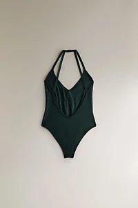 PLAIN BEACH SWIMSUIT WITH STRAPS AT THE BACK