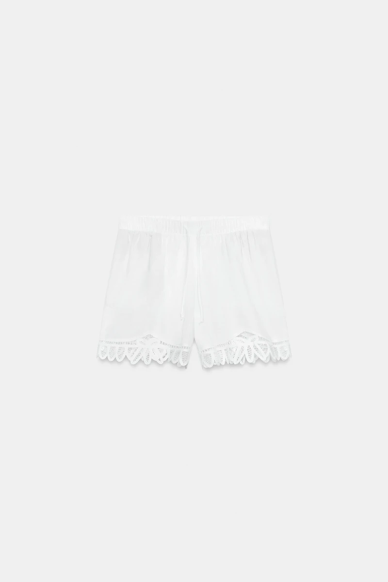 EMBROIDERED LINEN BLEND SHORTS ZW COLLECTION