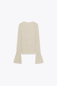 BELL SLEEVE POINTELLE KNIT SWEATER