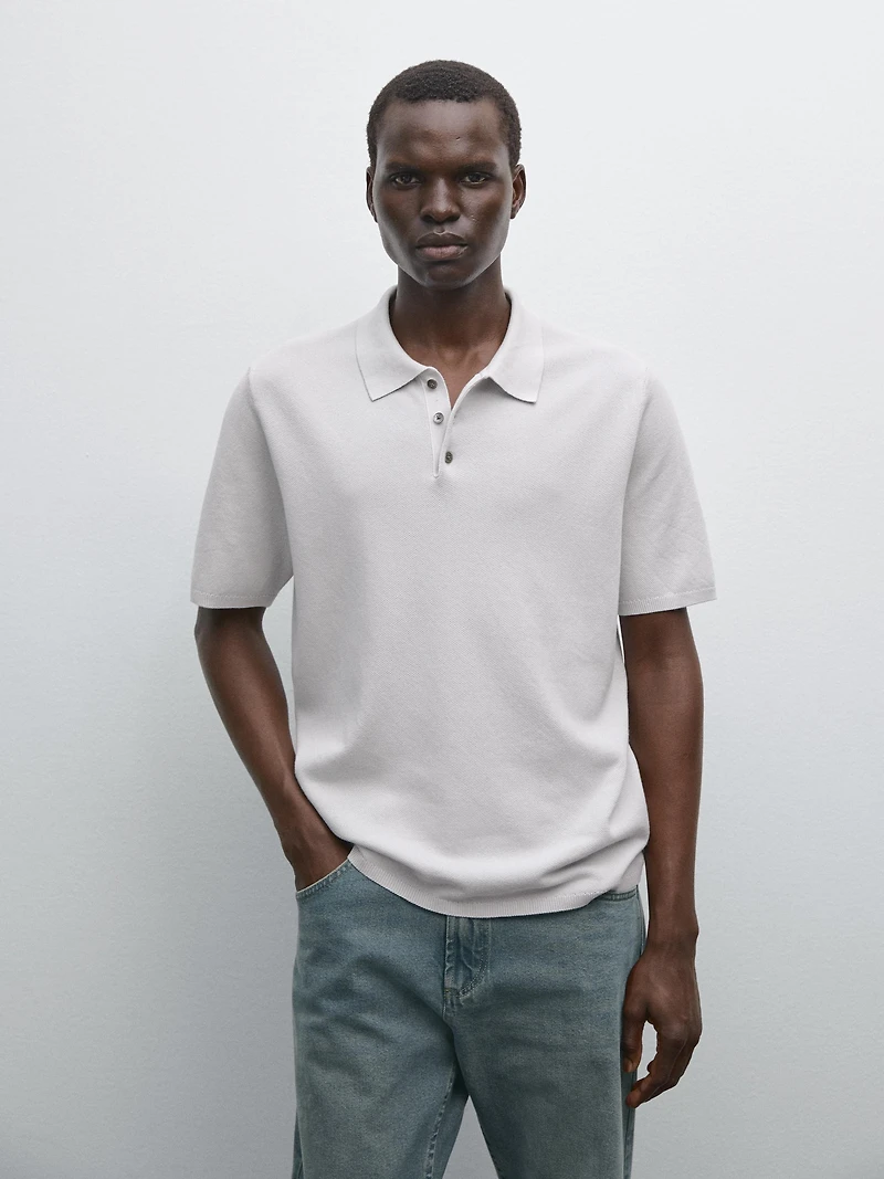 100% cotton textured knit polo shirt