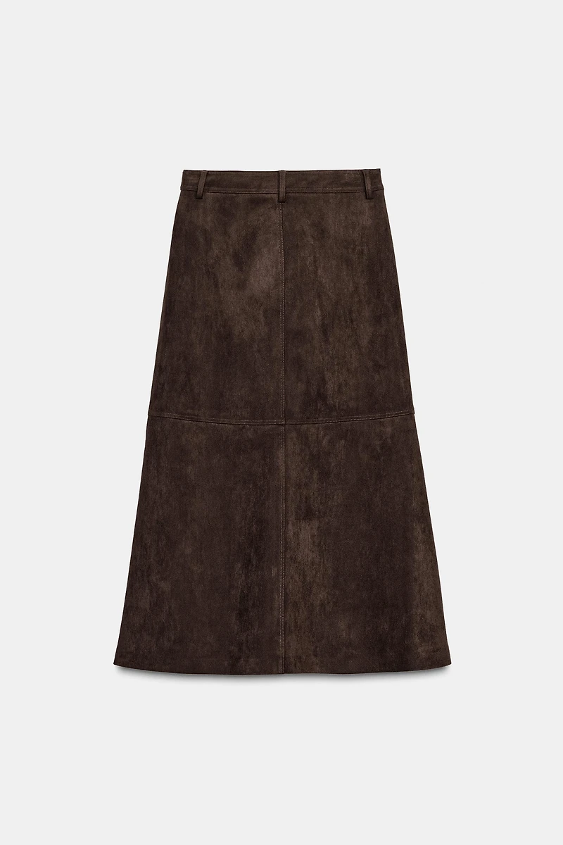 FAUX SUEDE MIDI SKIRT