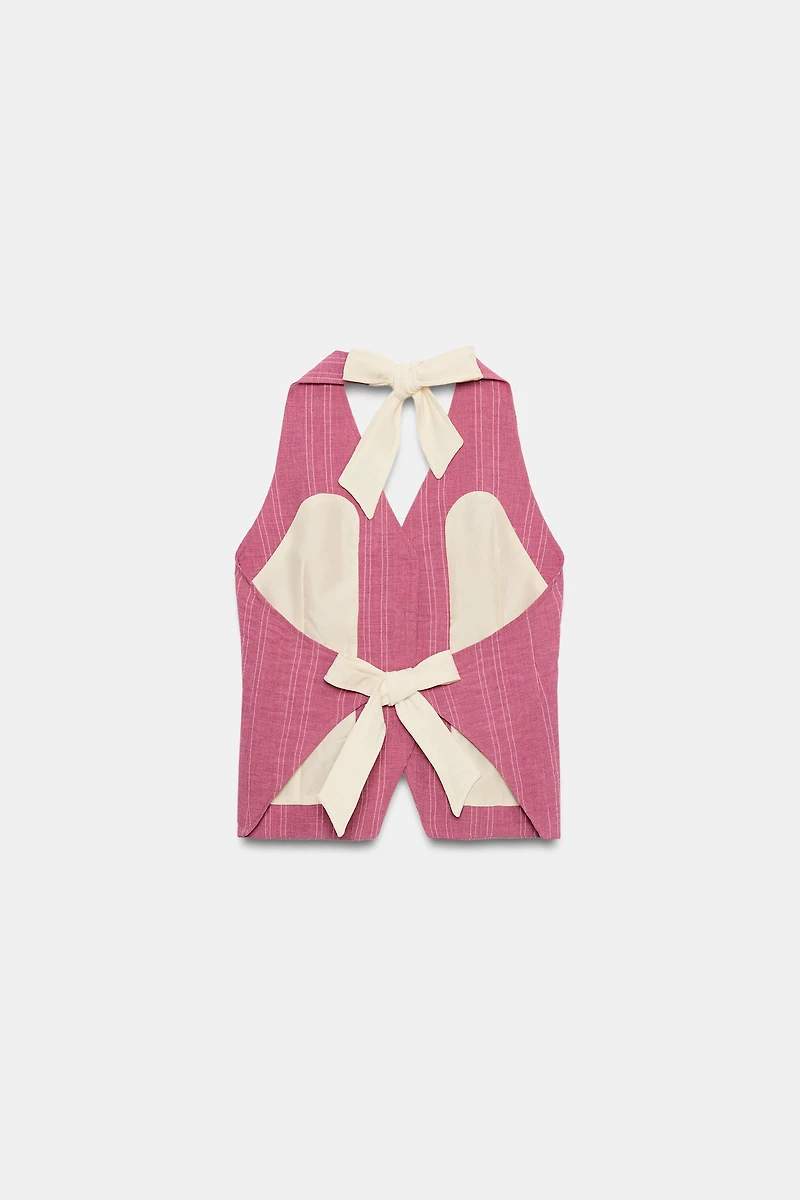 STRIPED TIE HALTER VEST