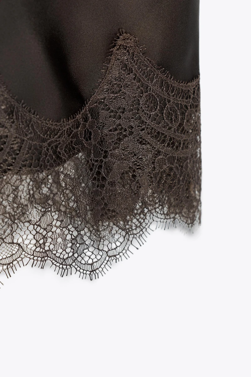JUPE MIDI SATINÉE DENTELLE