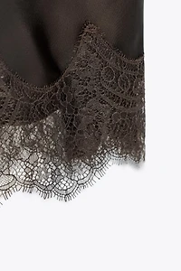 JUPE MIDI SATINÉE DENTELLE