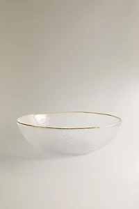 RAISED GLASS SALAD BOWL WITH A GOLD RIM