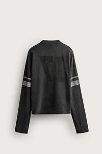 VINTAGE WASHED PATCH CROPPED SWEATSHIRT