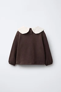 EMBROIDERED SOFT TOUCH PETER PAN COLLAR TOP