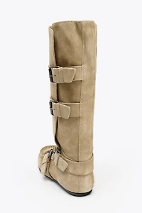 BUCKLED SPLIT LEATHER BOOTS