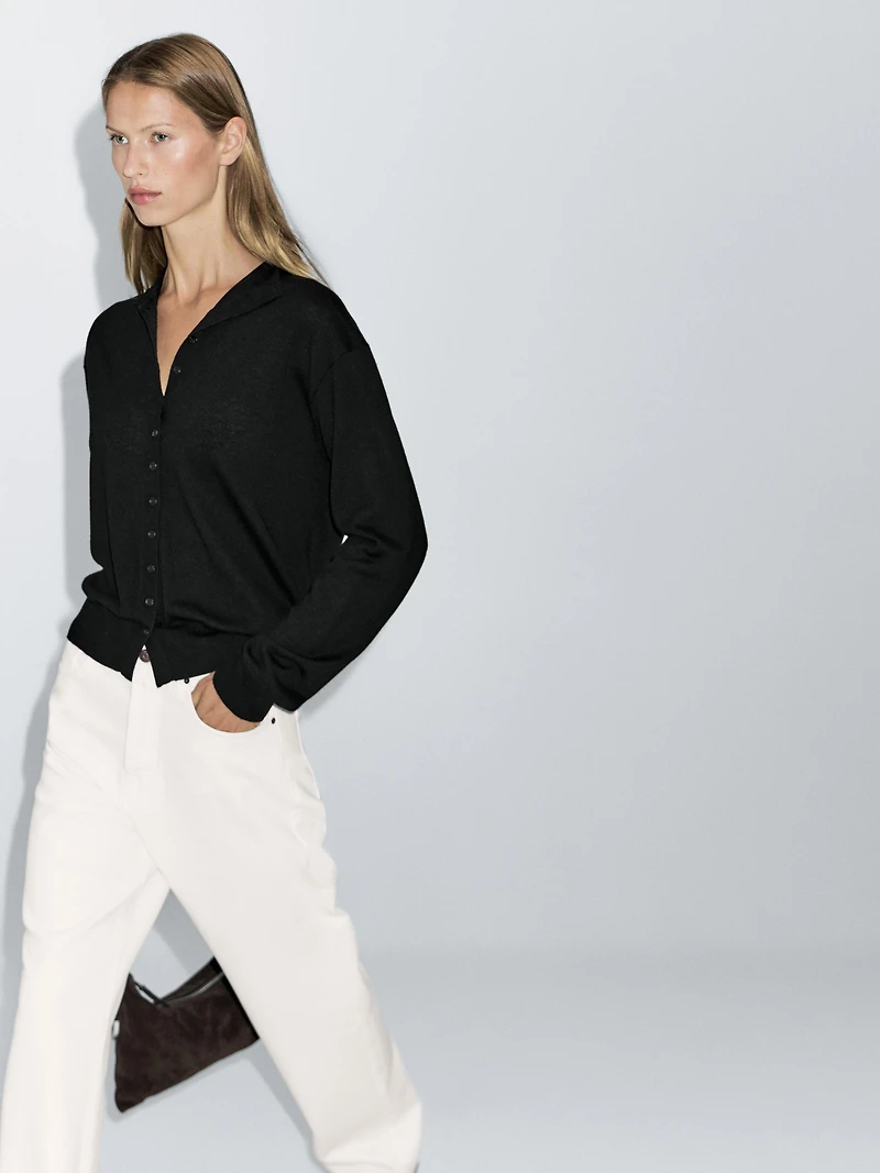 Knit cardigan with mock turtleneck