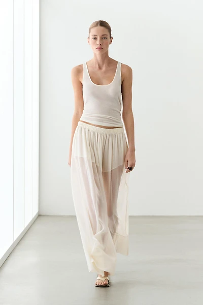 Semi-sheer flowing wide-leg pants