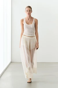 Semi-sheer flowing wide-leg pants