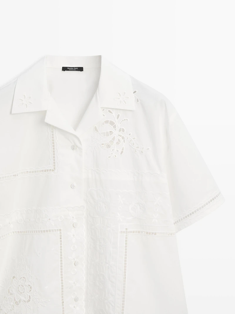 Embroidered short sleeve patchwork shirt
