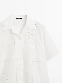 Embroidered short sleeve patchwork shirt