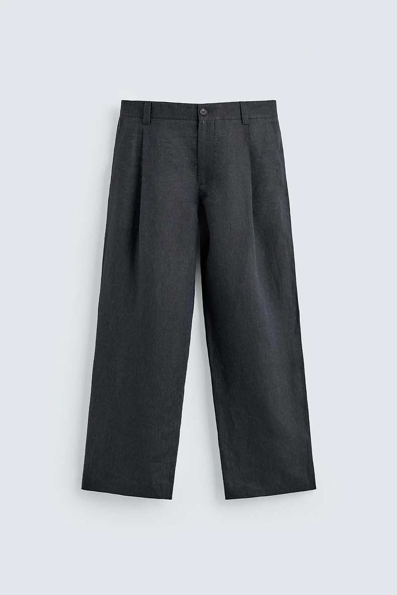 100% LINEN PLEATED PANTS