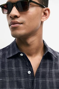 100% linen regular fit check shirt