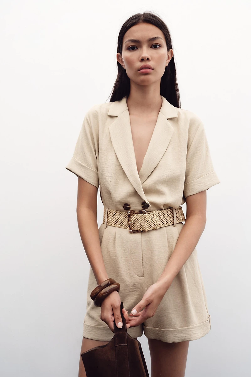 BELTED SHORT SLEEVE JUMPSUIT